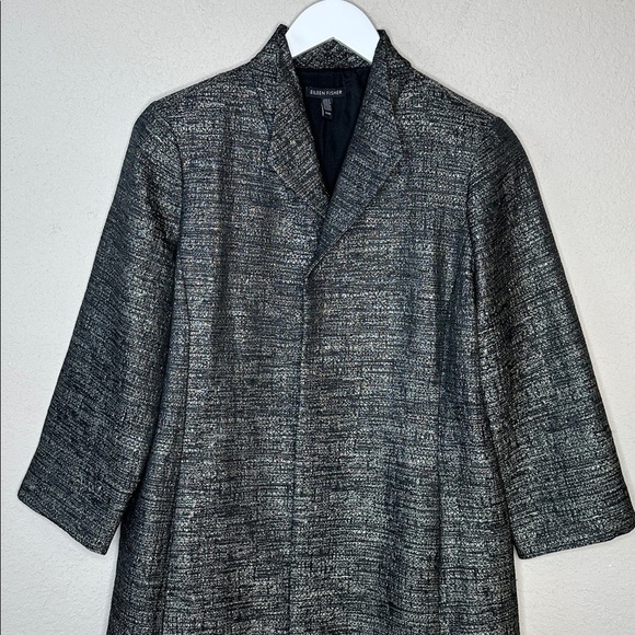 Eileen Fisher Women's Grey and Silver Silk Blend Jacquard Duster Jacket Size M - Picture 4 of 15